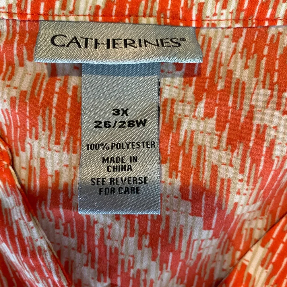Catherines Henley Tunic Top Womens Plus 3X 26/28W Orange Cream Polyester S/S - Picture 6 of 6